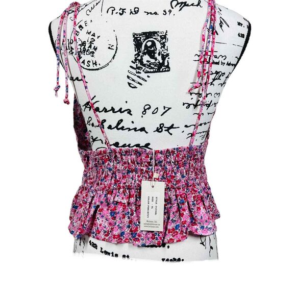 Sim and Sam pink top strap V neckline smocked floral blouse size XL boho baddie - Picture 2 of 12